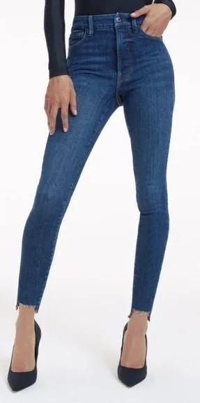 NWT Good American Good Waist Step Hem Skinny Jeans Dark Blue Denim Size 10 thumbnail 1
