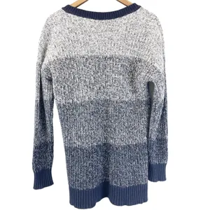 Ann Taylor Womens S Chunky V-Neck Sweater Color Block Stripes Blue‎ White thumbnail 2