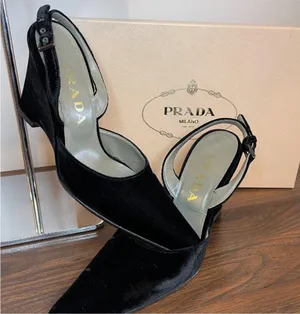 Prada Black velvet Slingback wedge Heels thumbnail 8
