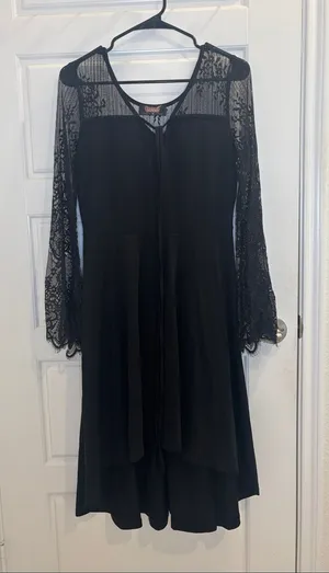 Scarlet Darkness Black Gothic Lace Bell Sleeve High Low Midi Dress M thumbnail 1