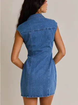 Anthropologie Le Lis Western 90’s Button Front Sleeveless Blue Denim Mini Dress thumbnail 4