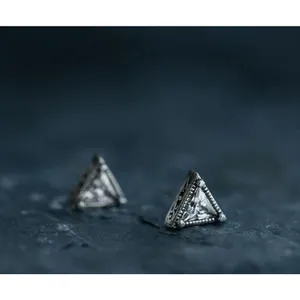 NEW Unisex Simulated Diamond‎ 925 Sterling Silver Triangle Stud Earrings thumbnail 7
