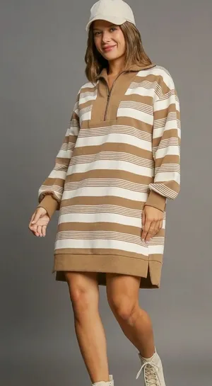 Umgee Striped Half Zip Dress Oversized Small thumbnail 1