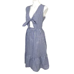 Shoshanna Gingham Check Tie Gilroy Dress Blue‎ White Size 12 $385 thumbnail 2