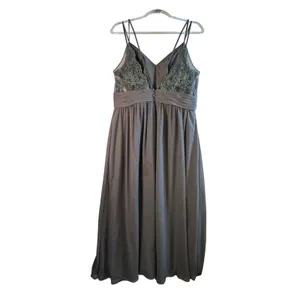Azazie Bridesmaid Dress Steel Grey Chiffon Lace Maxi Gown Formal Sz A14 Wedding‎ thumbnail 2