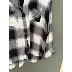 Rock & Republic Womens Black White Plaid Button Down Rayon Shirt Large Fall thumbnail 2
