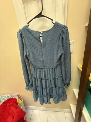 Altar'd State Blue Swiss Dot Long Sleeve Tiered Mini Dress thumbnail 3
