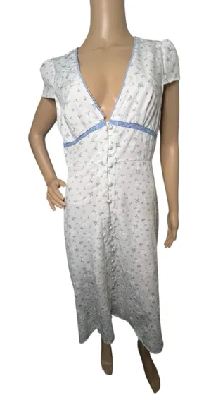 Cider Cottagecore Floral Pattern Button Up Short Sleeve V-Neck Dress thumbnail 1