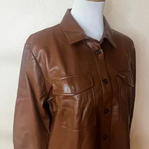 Anine Bing Hutton Faux Vegan leather brown shirt shacket LARGE FLAWED thumbnail 5