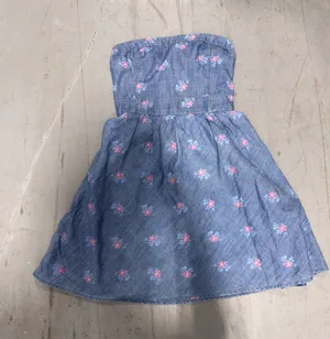 Hollister Blue Floral Strapless Chambray Mini Dress Smocked Back Sundress thumbnail 1