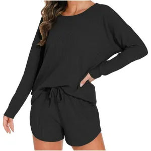 Fantaslook Womens Pajama Set Size L Black Waffle Knit Loungewear Top and Shorts thumbnail 8