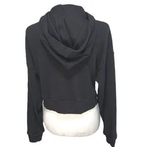 Alo Yoga Muse Hoodie Black Ribbed Knit Cropped‎ Athleisure Pullover Sporty M thumbnail 3
