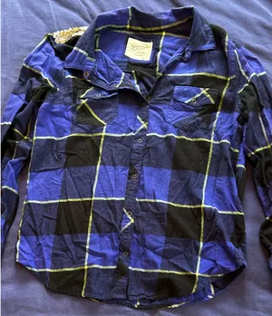 Arizona Jean Co Blue Black Plaid Sequin Back Button Down Flannel Shirt Large thumbnail 1