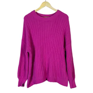 Aerie Ribbed Knit Pullover Magenta Pink Split Cuff Relaxed Sweater Size XS thumbnail 2