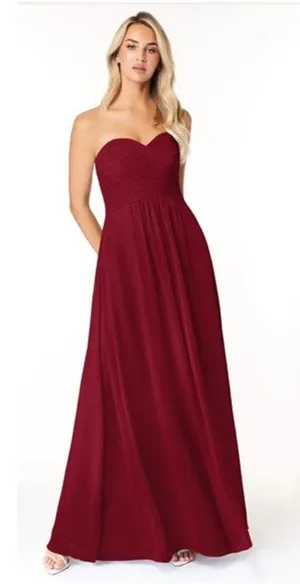 Azazie Yazmin Burgundy A-line Sweetheart Chiffon Dress Formal Gown, approx sz 2 thumbnail 1