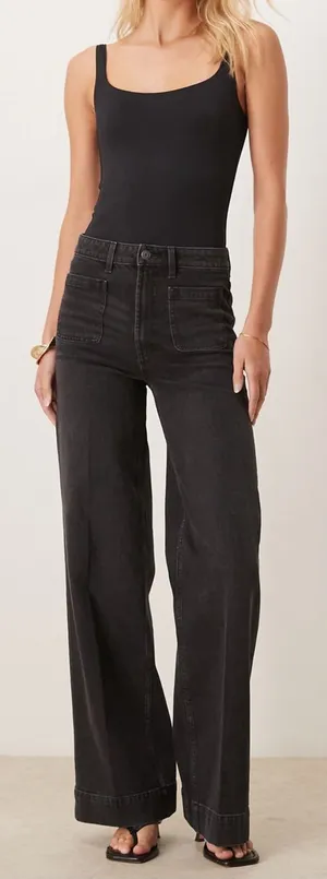 NWT ASOS Tall High Waist Wide Leg Jeans Front Patch Pockets Sz 32 🧡🍄 thumbnail 1