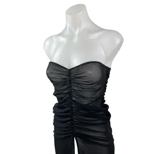 PrettyLittleThing x Naomi Campbell Black Bandeau Ruched Strapless Blouse Top 4 thumbnail 3