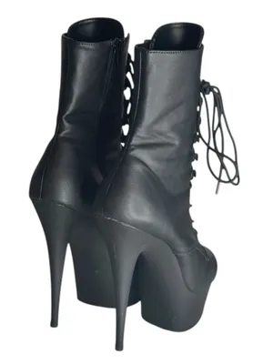 new Pleaser 𖤐 Delight 1020 Platform Stiletto Lace Up Boot 𖤐 Black Faux Leather thumbnail 8