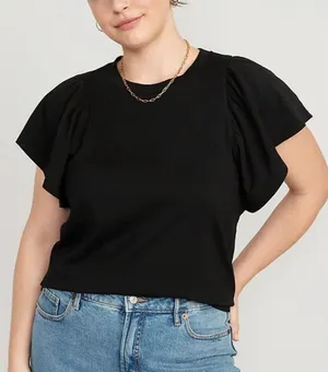Old navy black flutter sleeve combo top size large thumbnail 1
