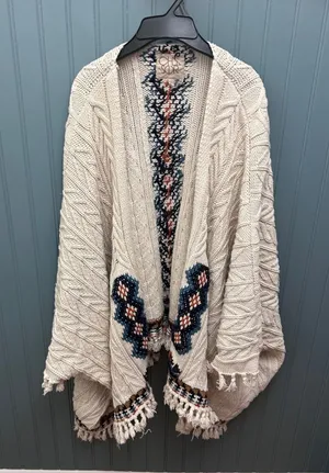 Chaser Cable Knit‎ campfire sweater kimono Cardigan Southwestern Cream XS/S thumbnail 1