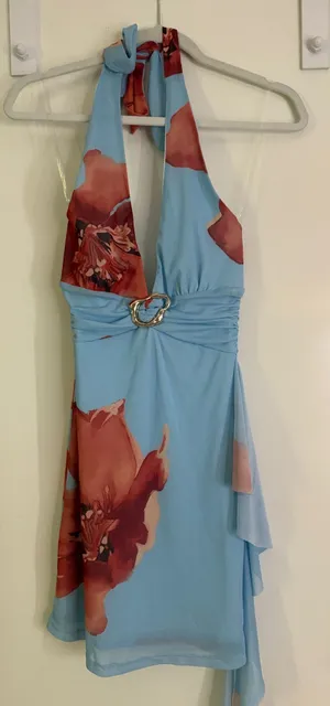 Blue Floral Windsor Halter Mini Dress thumbnail 1