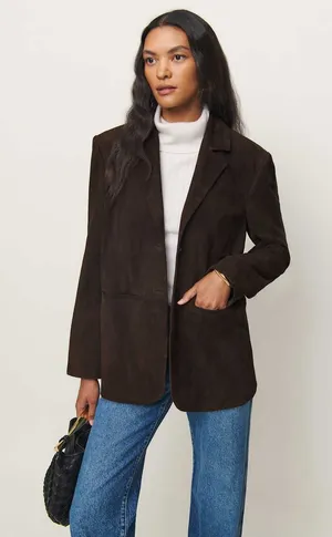 Reformation Veda Leon Oversized Brown Suede Blazer NWT sz XS Ret $548 thumbnail 1