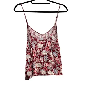 Kimchi Blue Maroon Burgundy Floral Print Spaghetti Strap Blouse Sz M thumbnail 3