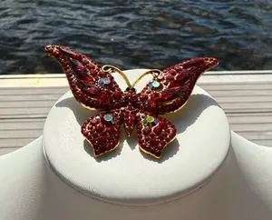 Red Crystal Butterfly Brooch - Women Jewelry thumbnail 1