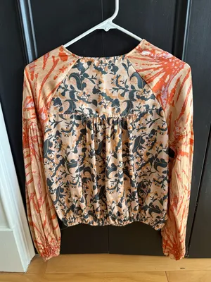 Free People Floral & Tie-Dye Wrap Blouse in Peach and Navy thumbnail 10