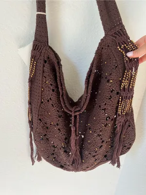 Free People Sunrise To Sunset Crochet Tote in Espresso Brown NWT thumbnail 5