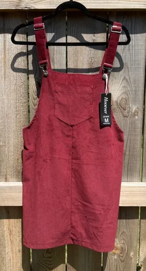 Hoover Burgundy Corduroy Overall Pinafore Dress Mini Red QSH-0096 Size M thumbnail 1