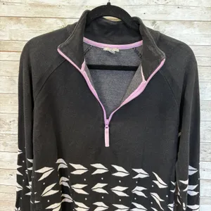 Talbots Womens M Raglan Pullover 1/2 Zip Black Geo Jacquard Lavdr Trim Fair Isle thumbnail 3