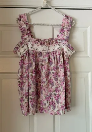Blue Pepper Pink Floral Ruched Strap Top thumbnail 1