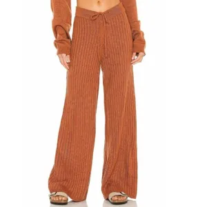 SNDYS Hendrix Ribbed Knit Drawstring Pants Burnt Orange Wide Leg Lounge Pants M thumbnail 2