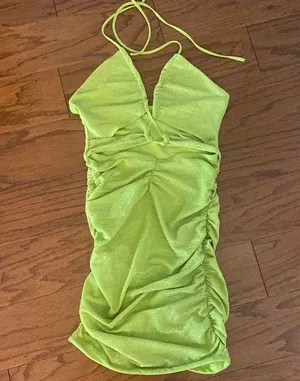 SheIn fluorescent sparkling yellow /green backless dress. Size small thumbnail 3