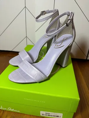 Sam Edelman Yaro Womens 7 Lilac Purple Croc Ankle Strap Chunky High Heel Shoes thumbnail 1