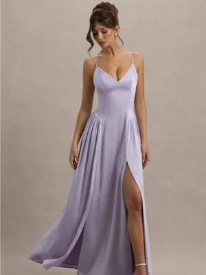 Club L London Jonas Lilac Plunge-Neck Drop Waist Maxi Dress - NEW thumbnail 4
