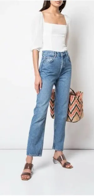 NWT Reformation Cynthia High Rise Straight Leg Jean 30 Mykonos Relaxed Blue thumbnail 1