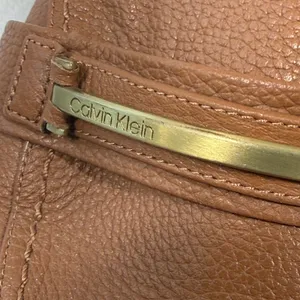 Calvin Klein Orianna Brown Leather Loafers Gold Logo Bar Flats Womens 11 34E2408 thumbnail 4