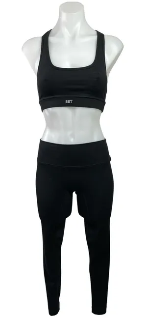 Set Active Black Racerback Yoga Athletic Sports Bra Leggings 2 Piece Set Size S thumbnail 1