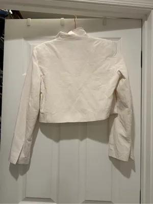 Zara linen Cropped Women's Blazer Jacket in Ivory thumbnail 6