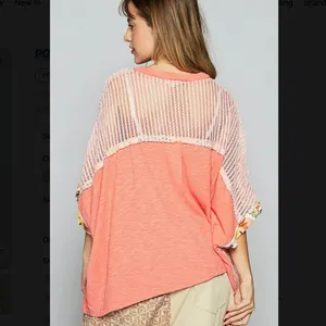 POL NEW Hollow Out Floral Half Sleeve Knit Top in coral - small thumbnail 3
