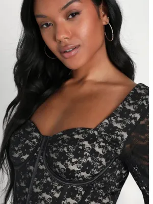 LULU's Sexy Romantic Chic Lace Bustier Long Sleeve Date Night Party Top thumbnail 4