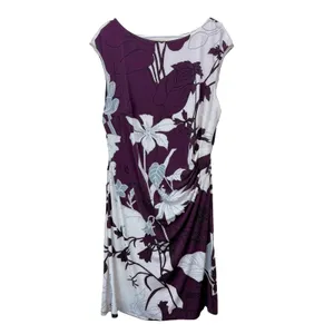 Ralph Lauren Purple Ivory Floral‎ Ruched Stretch Sleeveless Sheath Dress Size 18 thumbnail 3