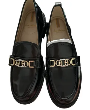 Sam Edelman Black Patent Leather Loafers with Gold Hardware thumbnail 1