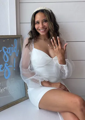 White dress with mesh long sleeves thumbnail 4