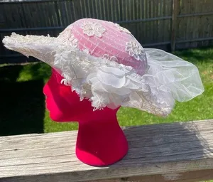 Vintage Kentucky Derby Lace Floral Hat White thumbnail 1