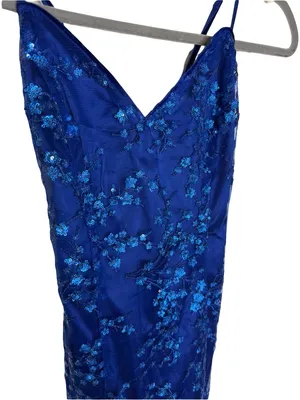 💙 Lulus Blue Floral Sequin Mesh Mini Dress Size Small 💙 thumbnail 3