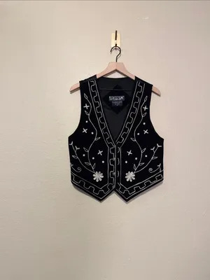 Y2K Vintage Agapo Collection Suede Leather Embroidered Vest Size Small thumbnail 2