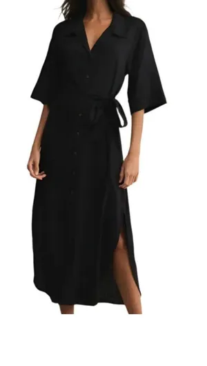 Z Supply Brise Linen Blend Midi Dress in Black Size L thumbnail 1